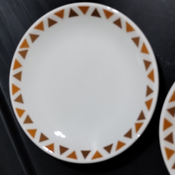 Homer Laughlin Bread plates triangle orange print lead free best china set of 5 - Picture 2 of 5